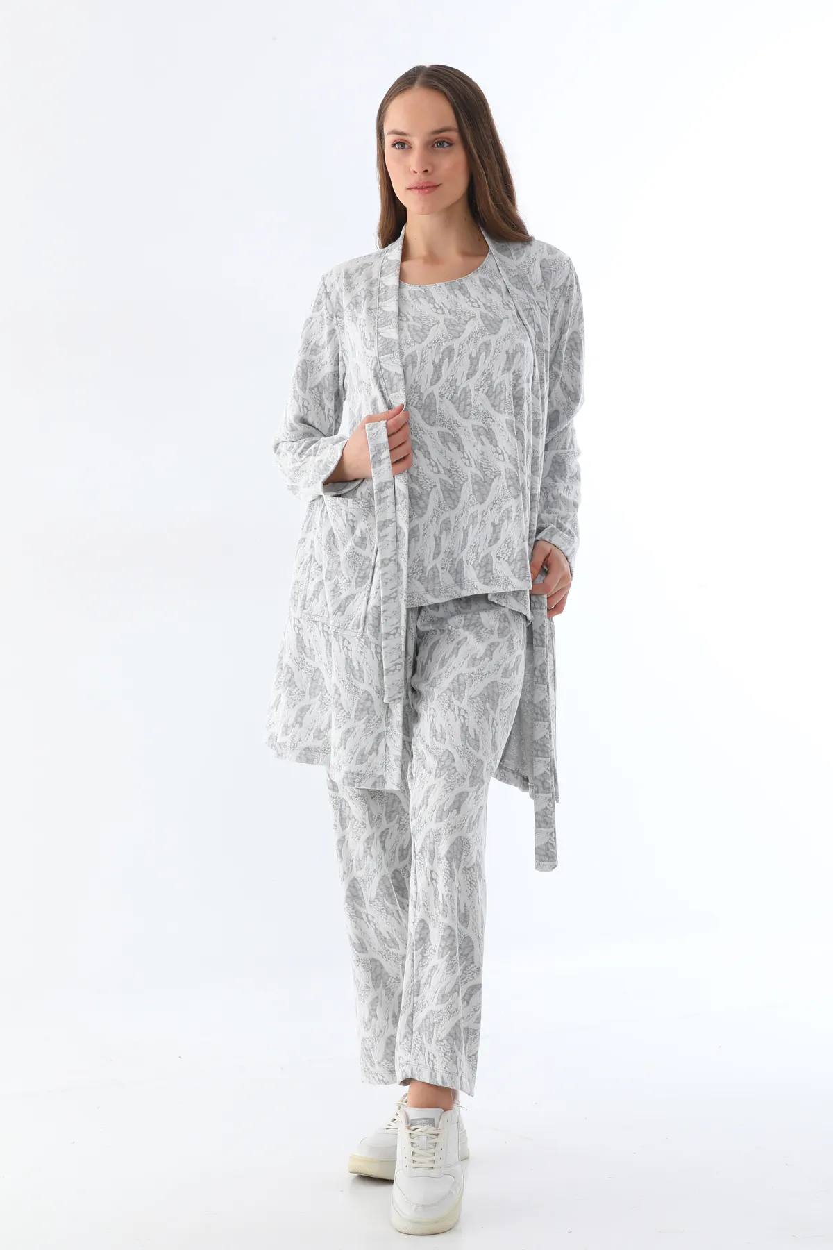 beyaz 3’lü pamuklu pijama takımı