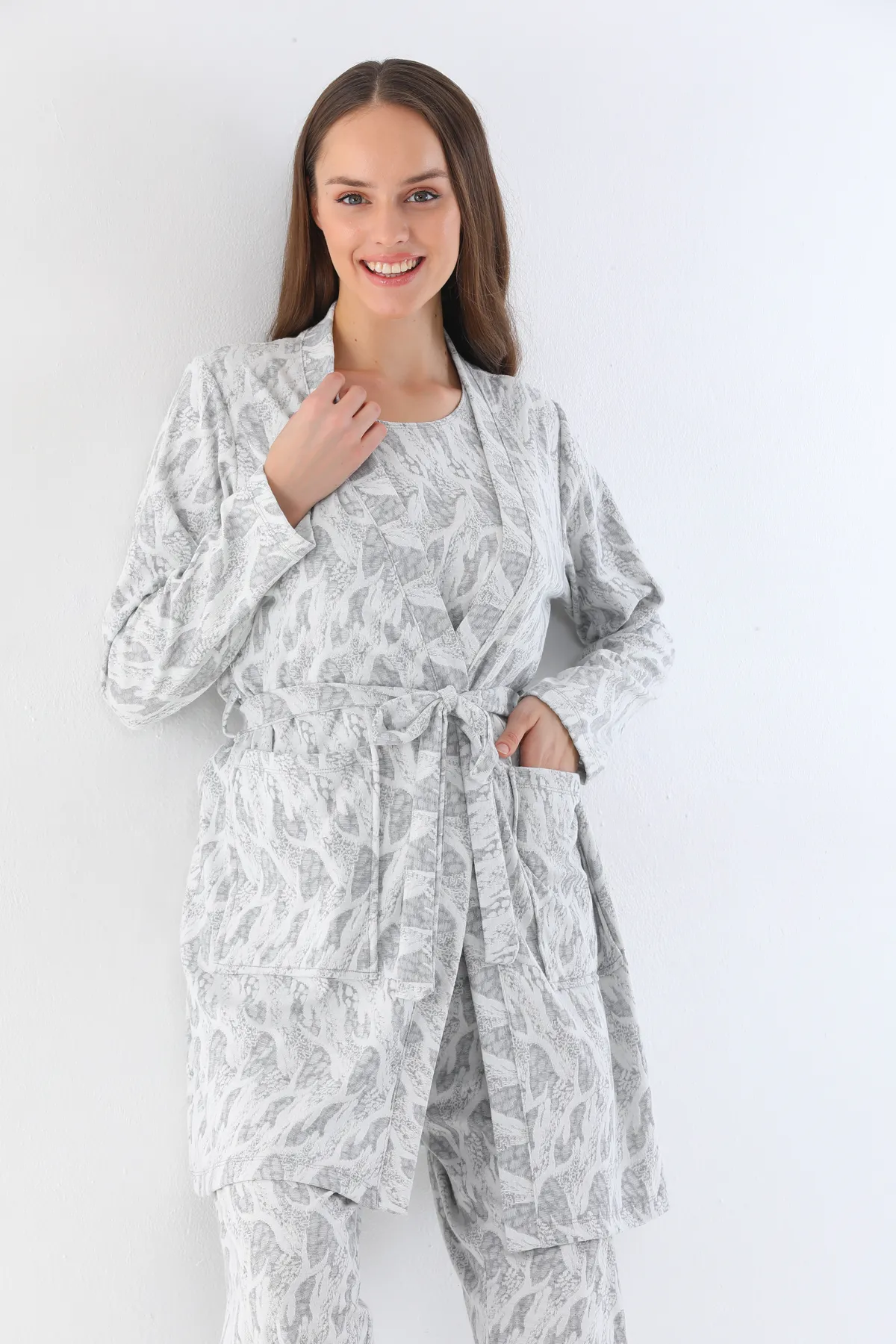 beyaz 3’lü pamuklu pijama takımı