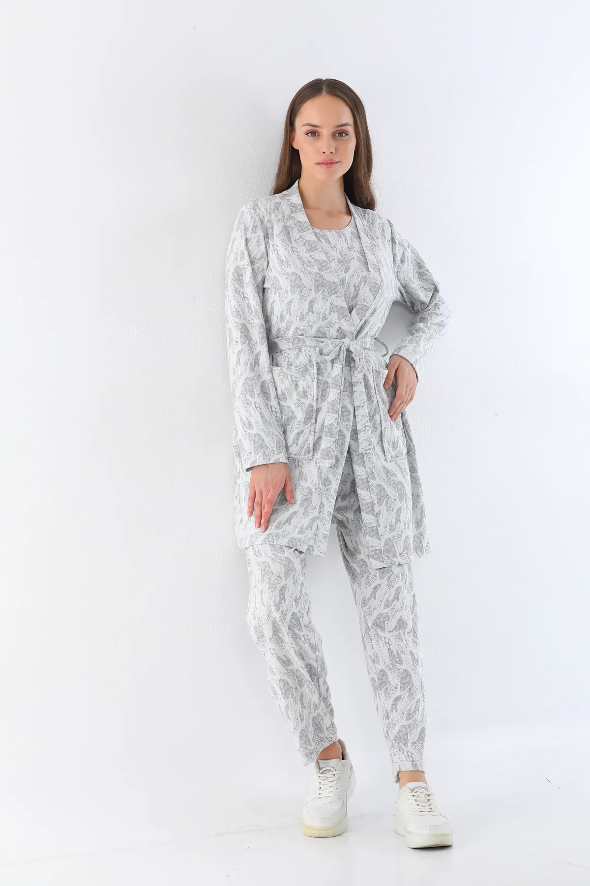 beyaz 3’lü pamuklu pijama takımı