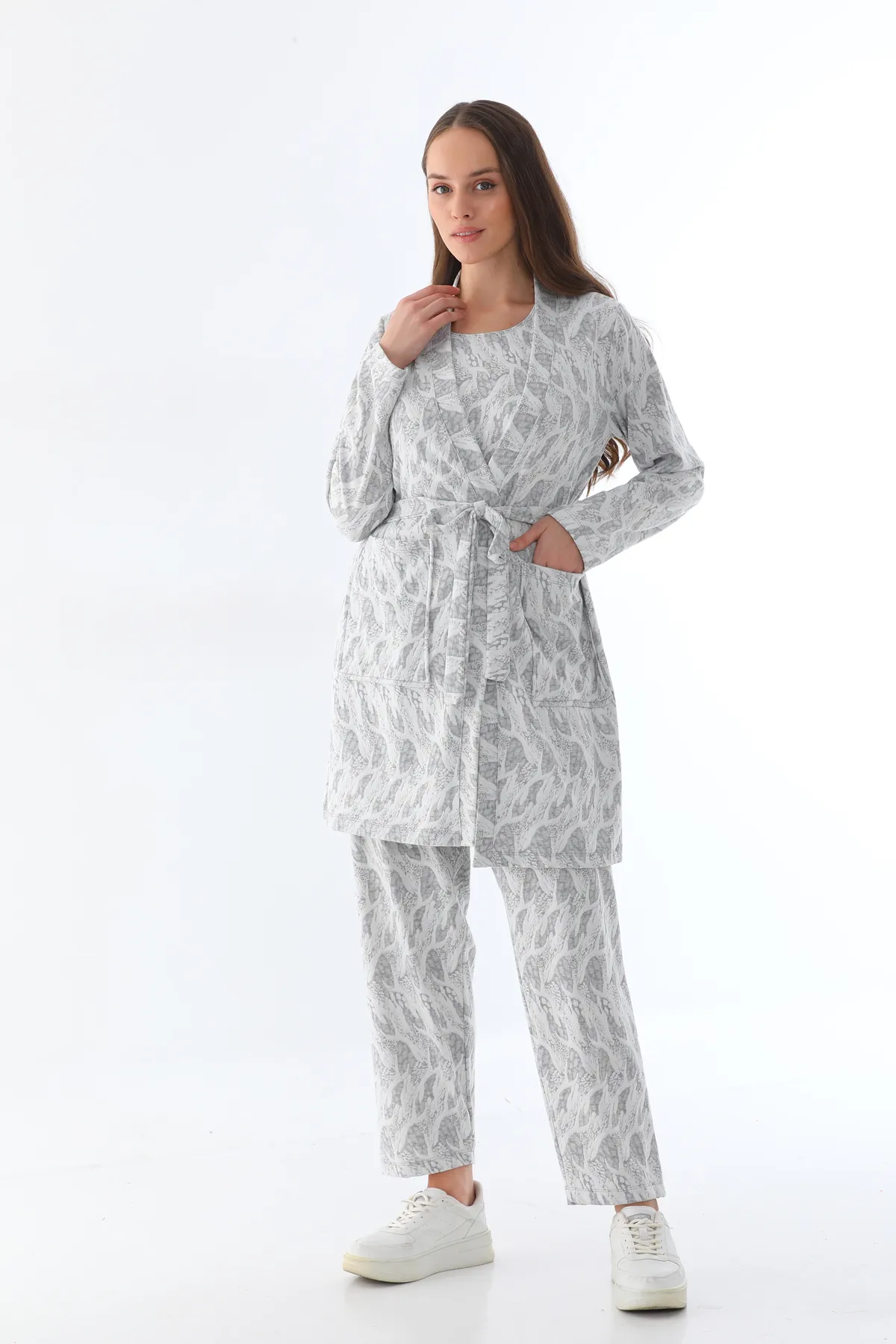 beyaz 3’lü pamuklu pijama takımı
