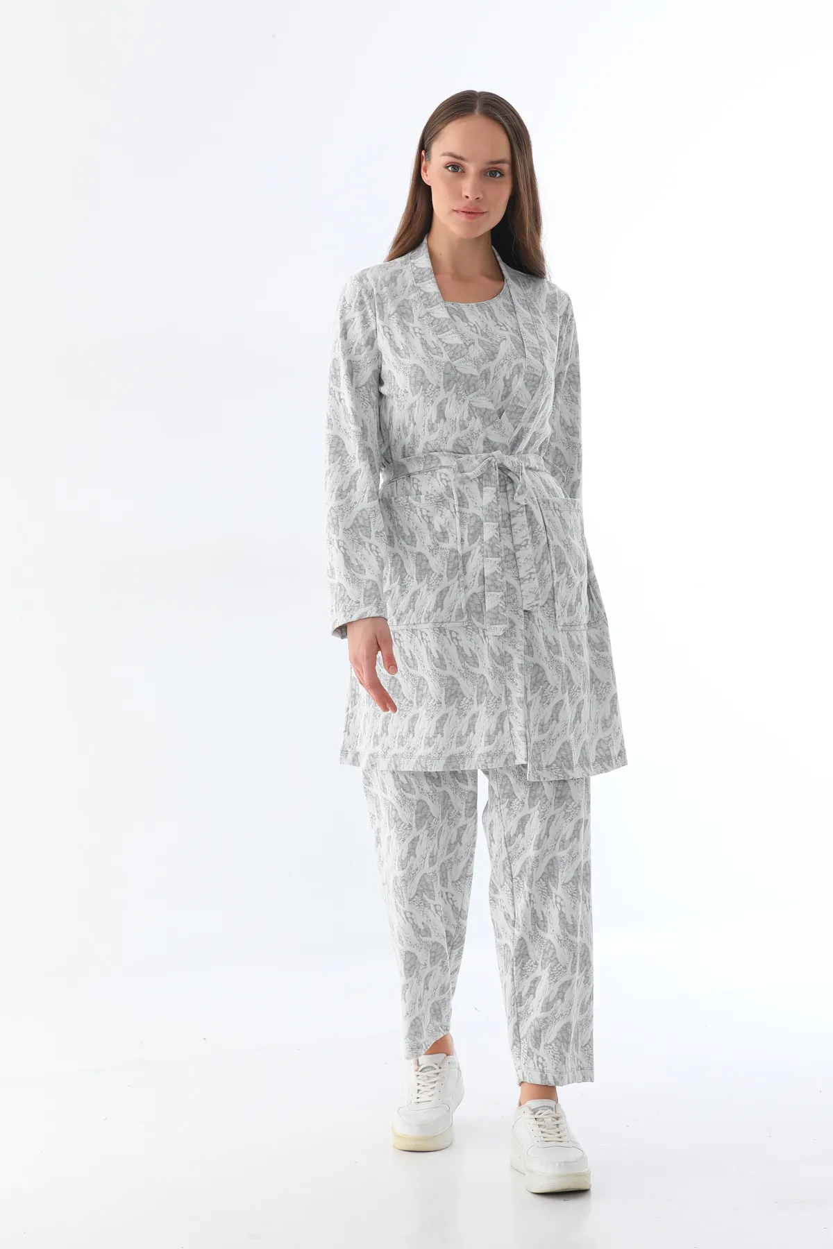 beyaz 3’lü pamuklu pijama takımı