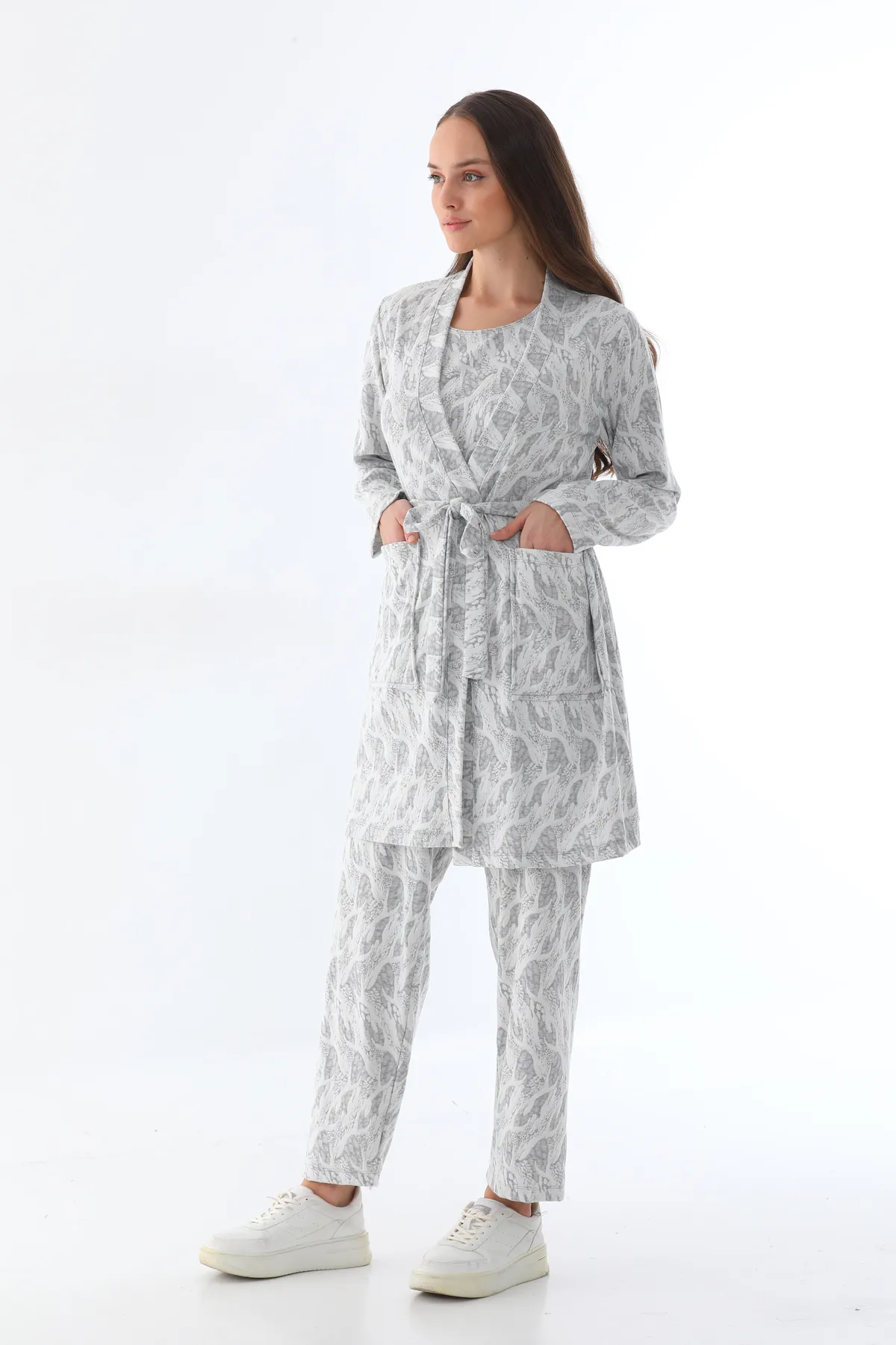 beyaz 3’lü pamuklu pijama takımı