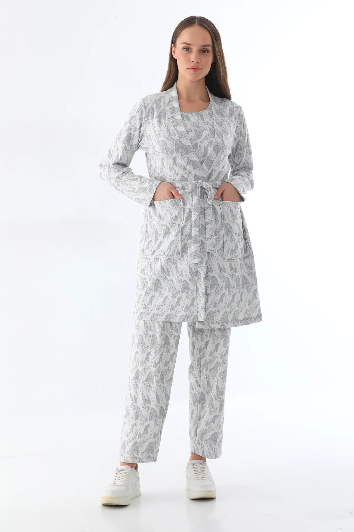 beyaz 3’lü pamuklu pijama takımı