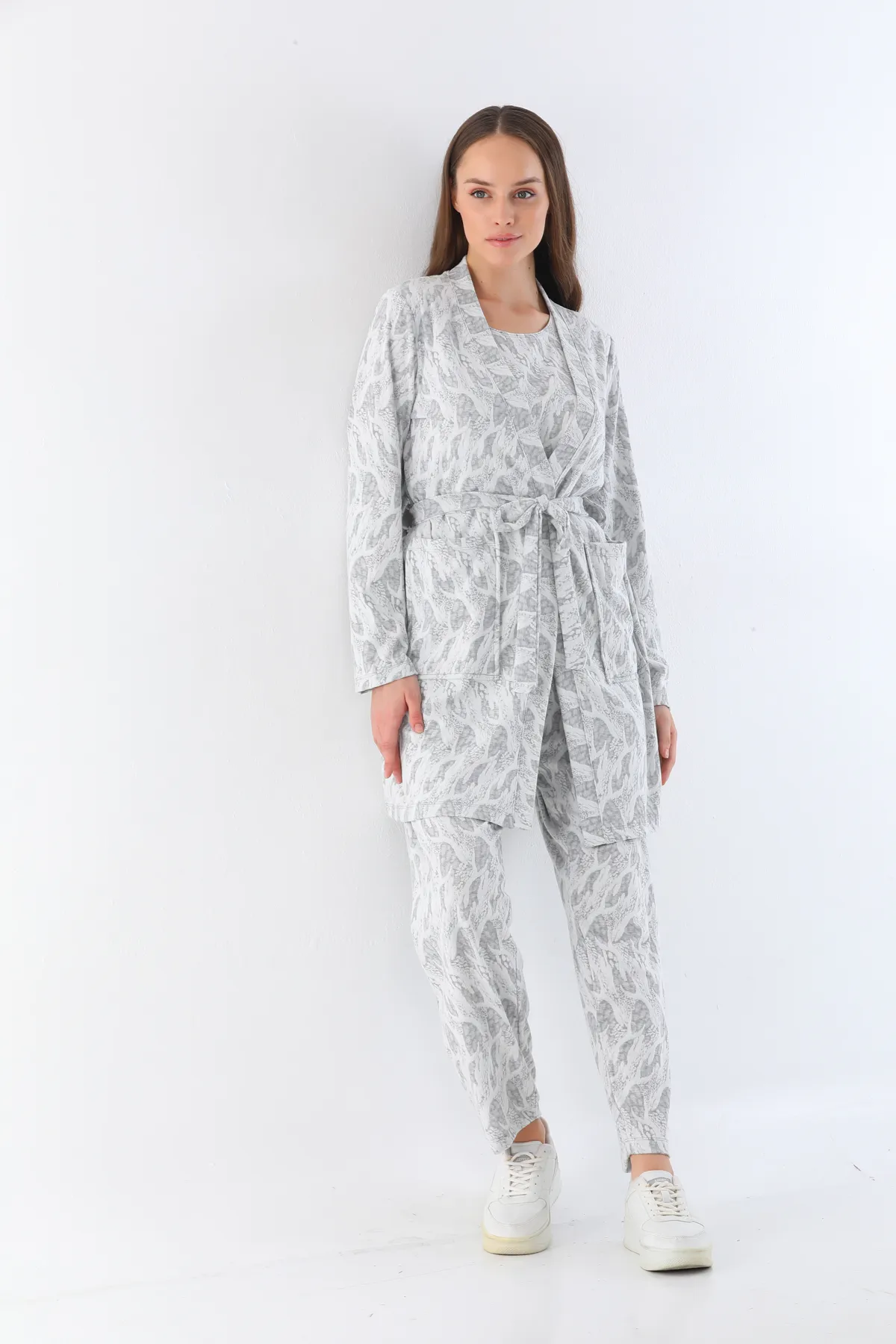 beyaz 3’lü pamuklu pijama takımı