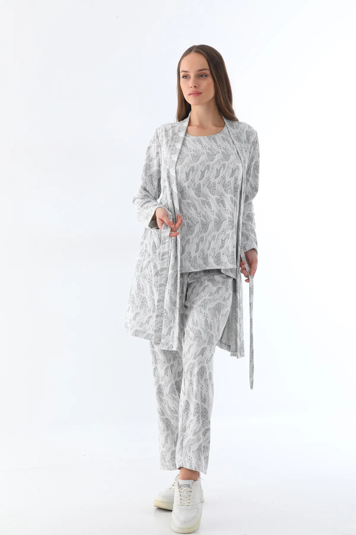 beyaz 3’lü pamuklu pijama takımı