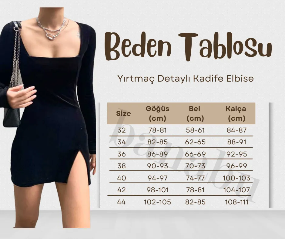 KADIN YIRTMAÇ DETAYLI KADİFE ELBİSE