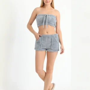 peluş büstiyer şort takım