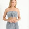 Peluş Büstiyer Şort Takım - Gri
